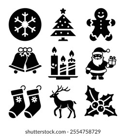 Christmas elements silhouette Vector illustration Bundle-Festive holiday icons bundle .