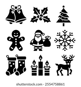 Christmas elements silhouette Vector illustration Bundle-Festive holiday icons bundle .