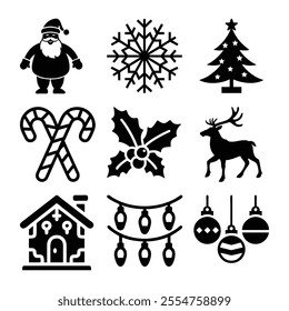 Christmas elements silhouette Vector illustration Bundle-Festive holiday icons bundle .