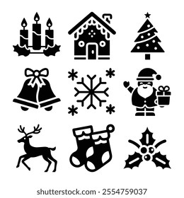 Christmas elements silhouette Vector illustration Bundle-Festive holiday icons bundle .