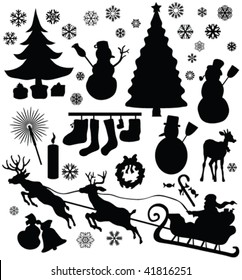 christmas elements silhouetts - vector