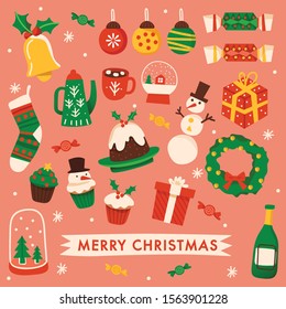 Christmas elements with text and layout template for cards and banner design : Vector Illustration