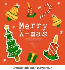 Christmas elements with text and layout template for cards and banner design : Vector Illustration