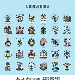 Christmas Elements Thin Line Icons Editable Free Vector Image