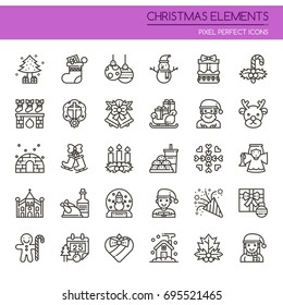 Christmas Elements , Thin Line and Pixel Perfect Icons
