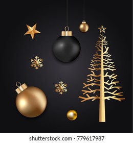 christmas elements, christmas tree, snow, stars, balls