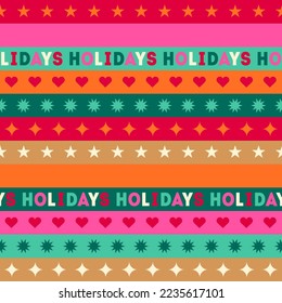 Christmas elements and typography design striped pattern.