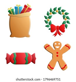 Christmas elements vector cartoon set isolated on white background.