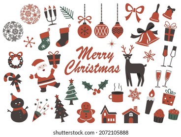 Christmas Elements Vector Flat Illustration Set Isolated On A Plain Background. 