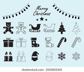 Christmas elements vector illustration. Great for design, greeting card, decoration, textile. Collection of simple and cute Christmas illustrations.