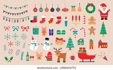 Christmas elements vector set. Isolated editable. 