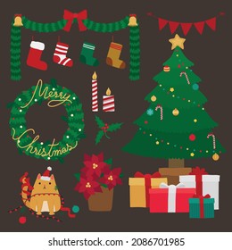 Christmas elements vectors.Hand drawn style.For greeting cards, posters, Banner, etc.