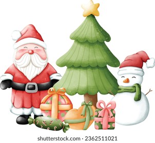 Christmas, Christmas elements, watercolor Christmas, cute Santa Claus