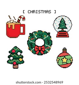 Christmas elements xmas objects pixel art