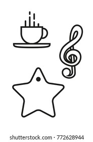 Christmas elemets, coloring book for kids, outline illustration