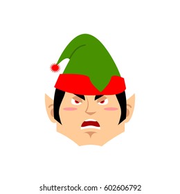 Christmas Elf angry Emoji. Santa helper aggressive emotion .