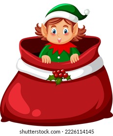 Christmas elf in a bag illustration