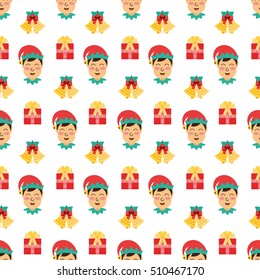 Christmas elf and bells seamless vector pattern design