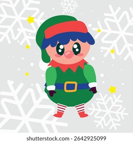 Christmas elf boy with belt. Vector illustration