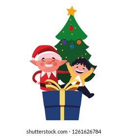 christmas elf with boy and gift