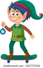 Christmas elf boy on skateboard illustration