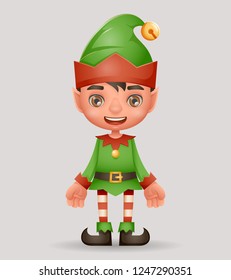 Christmas elf boy santa claus helper new year cartoon 3d character design vector illustration