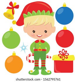 Christmas elf boy vector cartoon illustration