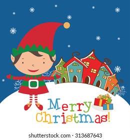 Christmas Elf Card template. Vector