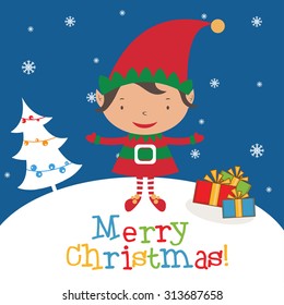 Christmas Elf Card template. Vector