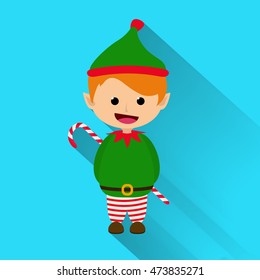 Christmas Elf Cartoon Character Flat Vector Illustration