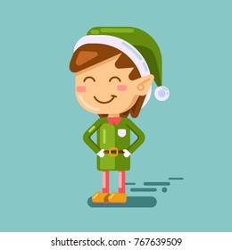 Christmas Elf Cartoon Character Santa Helper Flat Vector Illustration