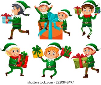 Christmas Elf cartoon character set illustration