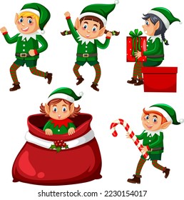 Christmas Elf cartoon character set illustration