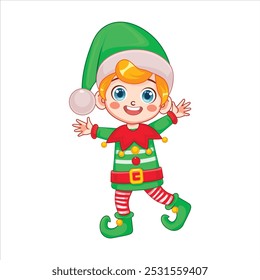 Elfo de Navidad Vector de personaje de dibujos animados