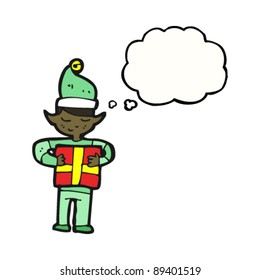 christmas elf cartoon with present