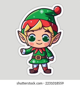 Christmas elf cartoon sticker, xmas santa elf stickers pack. Winter collection