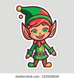 Christmas elf cartoon sticker, xmas santa elf stickers decoration. Winter collection