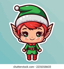 Christmas elf cartoon sticker, xmas santa elf stickers decoration. New-year collection