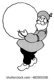 Christmas elf character with big snowball. Add your own text.