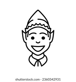 Christmas elf character head line icon. Christmas festive thin line sign, winter season celebration or New Year holiday outline vector pictogram or icon with holiday elf personage happy face