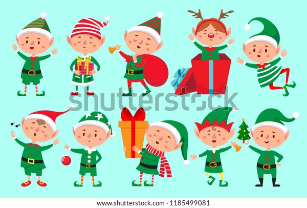 Disegni Elfi Di Babbo Natale.Immagine Vettoriale Stock 1185499081 A Tema Personaggio Elfo Di Natale Babbo Natale Royalty Free