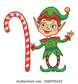 caricatura vectorial del personaje elfo de navidad dibujos animados ilustrados de colores aislados en fondo blanco