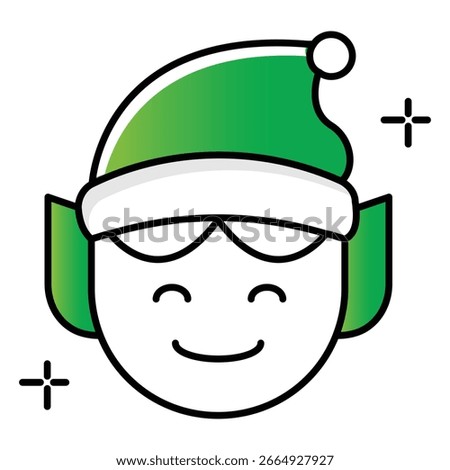 Christmas Elf Character Vector Icon with Festive Hat and Outfit Design