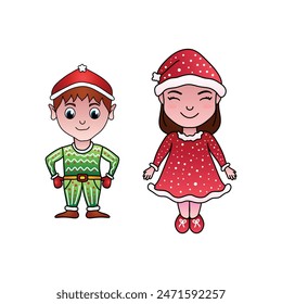 Christmas elf with child cartoon character, Illustration