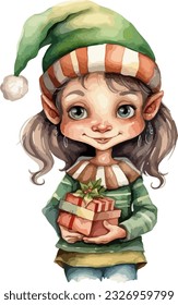 Christmas elf clipart, isolated vector illustration.