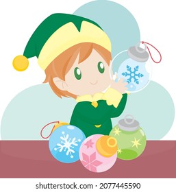 Christmas Elf and Colorful Christmas Baubles