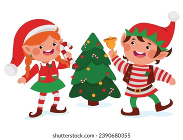 Christmas elf costumes isolated vector illustration.