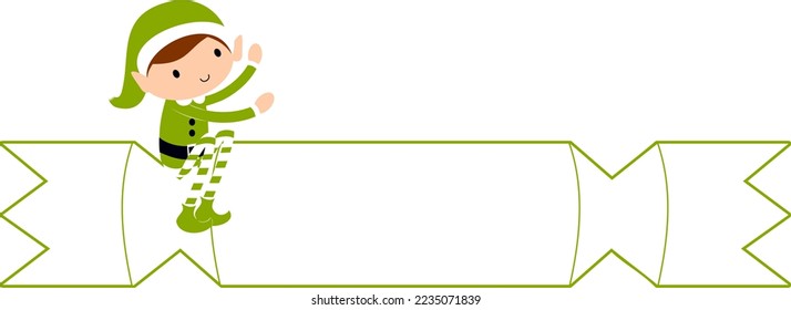 Christmas Elf with Cracker blank name label. Cute cartoon holiday elves vector illustration