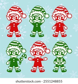 Christmas Elf Cut Vector Clipart, Santa Helper Line Art Design,Circut design