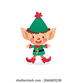 Christmas Elf. Cute funny Christmas Elf cartoon character isolated on white background. Winter holiday illustration. Vector 10 EPS.